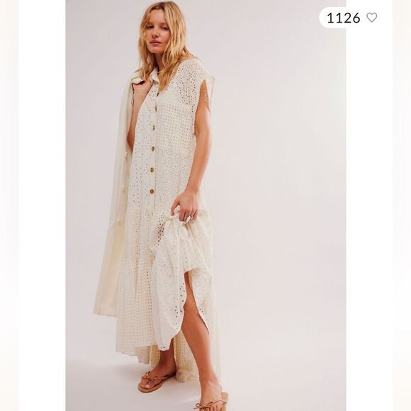 Free People Marieanne Eyelet Maxi Dress/ size S - Picture 1 of 13